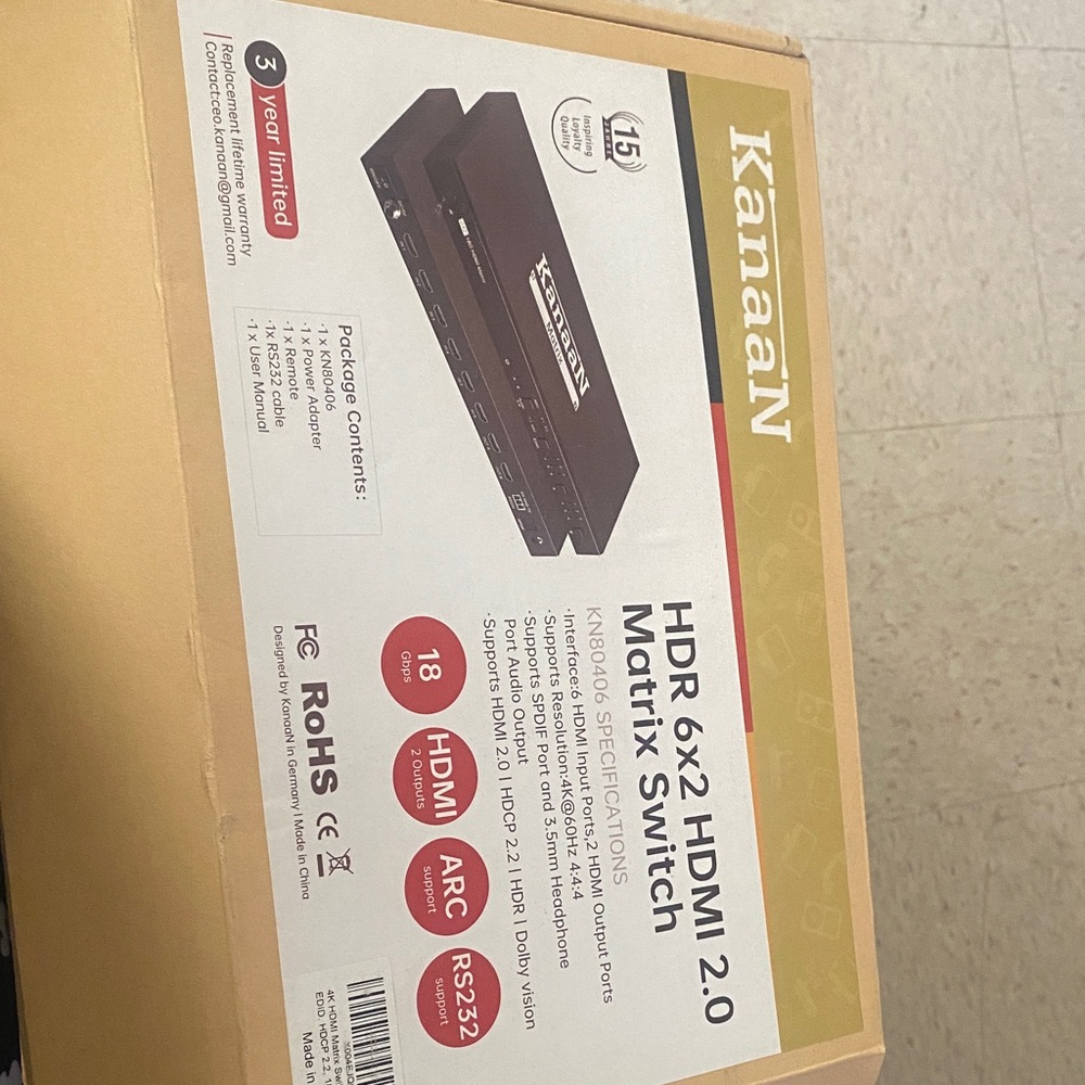 Black HDR 6x2 HDMI 2.0 Matrix Switch